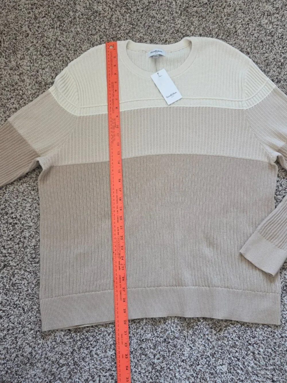 Goodfellow Men’s Colorblock Crewneck Sweater XXL Cream Tan Cotton Blend New NWT